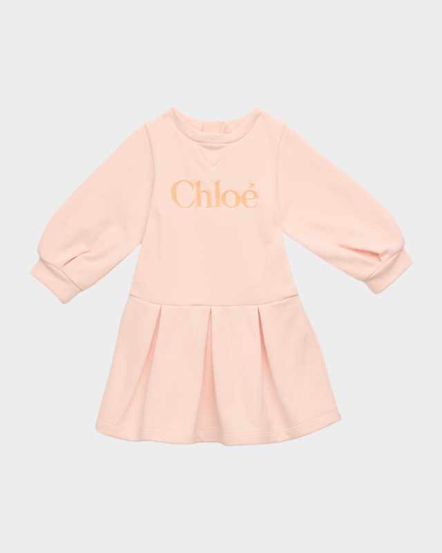 Girl's Logo Embroidered Long-Sleeve Cotton Dress, Size 6M-
